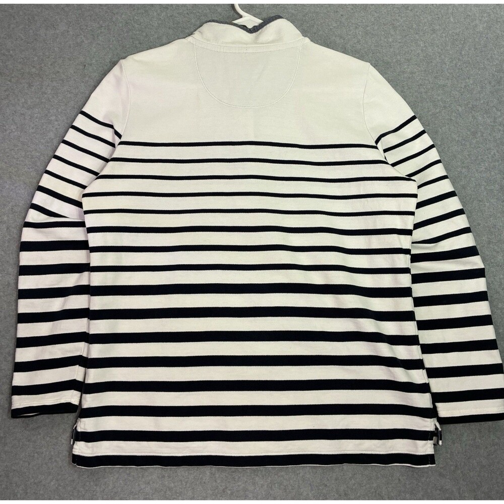 Men’s Large L.L. Bean Striped Quarter Zip Pullover Navy Cream Cotton - Picture 7 of 8